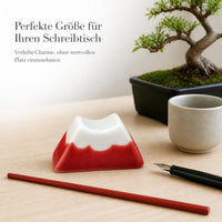 Mount Fuji Ceramic Diffuser Stone & Miniature Ornament Set, Hand-Painted Japanese Micro-Landscape Decor with Cherry Blossom