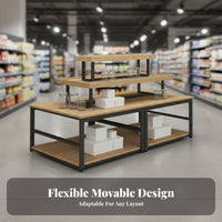 Island Display Shelf Thickened Panels Multi-Tier Display Rack Stable Steel Frame Retail Merchandise Rack for Retailers, Vendors, Supermarket, Boutique