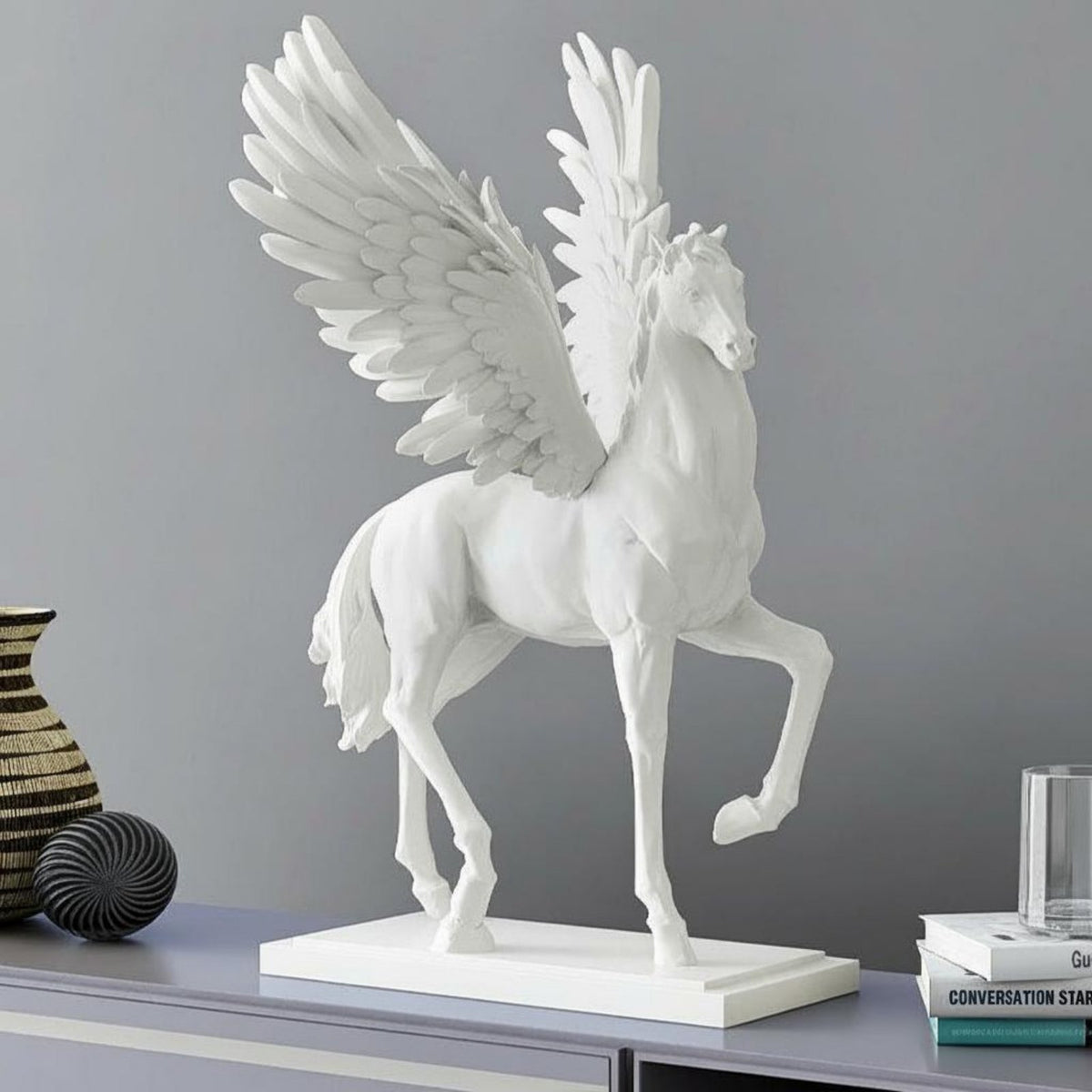 Winged Horse Sculpture Modern Design Winged Horse Statue Highly Detailed for Office