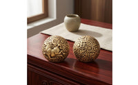 Brass Hand Ball Shiny Finish Carved Brass Sphere Spiraling Patterns Ornamental Piece for Exercise