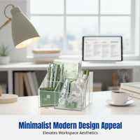 Acrylic Pen Holder, Transparent Desk Organizer with 3 Compartments, Minimalist Ins Style Stationery Storage for Students