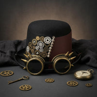 Black Steampunk Hat with Goggles Metal Gear Decorations Steampunk Top Hat