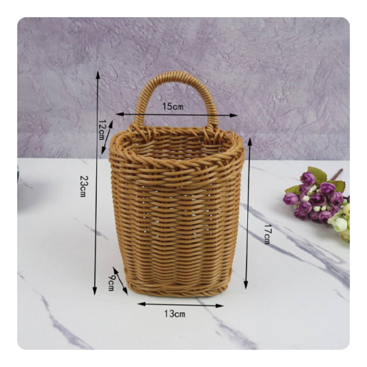 With Handle Imitation Rattan Hanging Basket Retro Design Imitation Rattan Basket Space Saving for Decorators, Living Room, Entryway