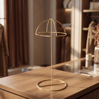 Stainless Steel Hat Display Stand Brushed Metal Hat Stand with Dome Support Minimalist Height Adjustable for Boutiques, Collectors, Dressing Room, Closet