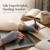 Women's Winter Warm Fleece-Lined Fingerless Gloves with Touchscreen Capability