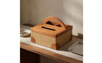 Woven Storage basket Holder Handwoven Fiber Storage basket Leather-Like Trim Woven box