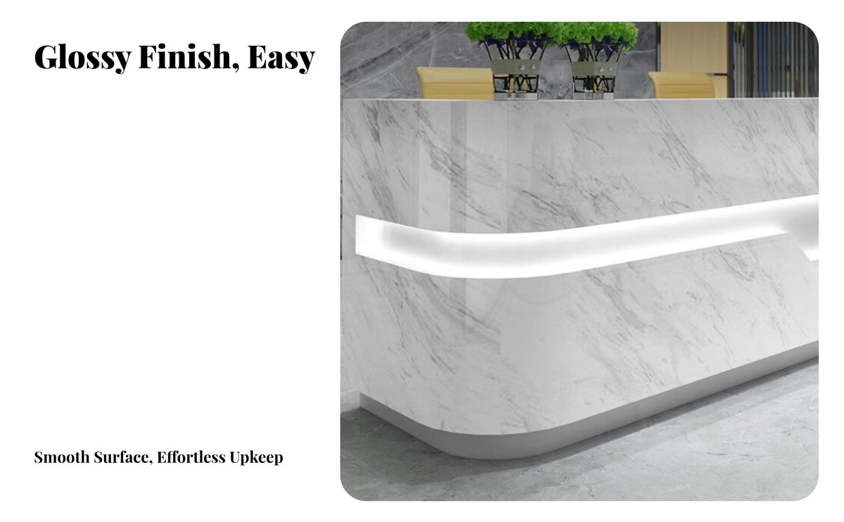 Modern Reception Desk Sturdy Construction Imitation Marble Reception Counter Stain Resistant Surface High Gloss Front Desk for Receptionists, Retail