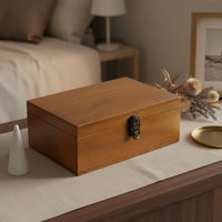Japanese Design Wooden Lock Box Lockable Desktop Organizer Box Decorative Wood Storage Chest Compact for Desk, Office, Dressing Table