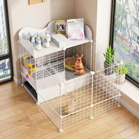 Lagomorph Cage and Lagomorph Pen with Automatic Cleaning, Bunny Cage with Removable Tray, Pet Playpen with Shelter Hideout for Indoor Use, White