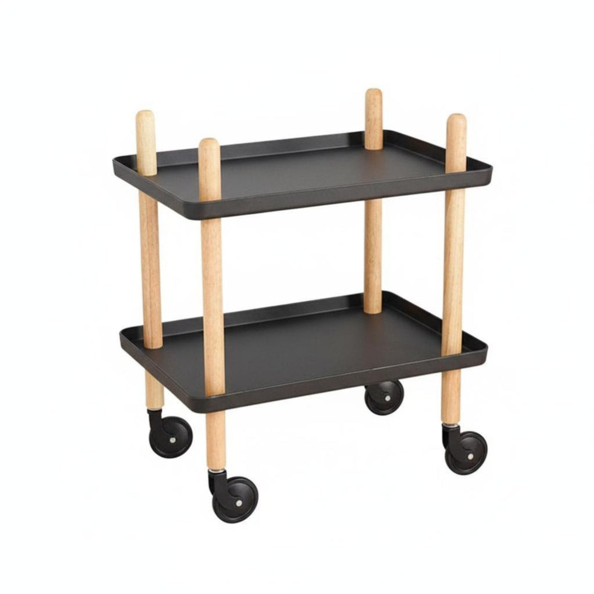 Nordic Design 2-Tier Rolling Organizer Mobile Design Wheeled Side Table Space-Saving Household Storage Multi-Purpose for Apartment Dwellers, Office Workers, Living Room, Bedroom, Kitchen, Bathroom