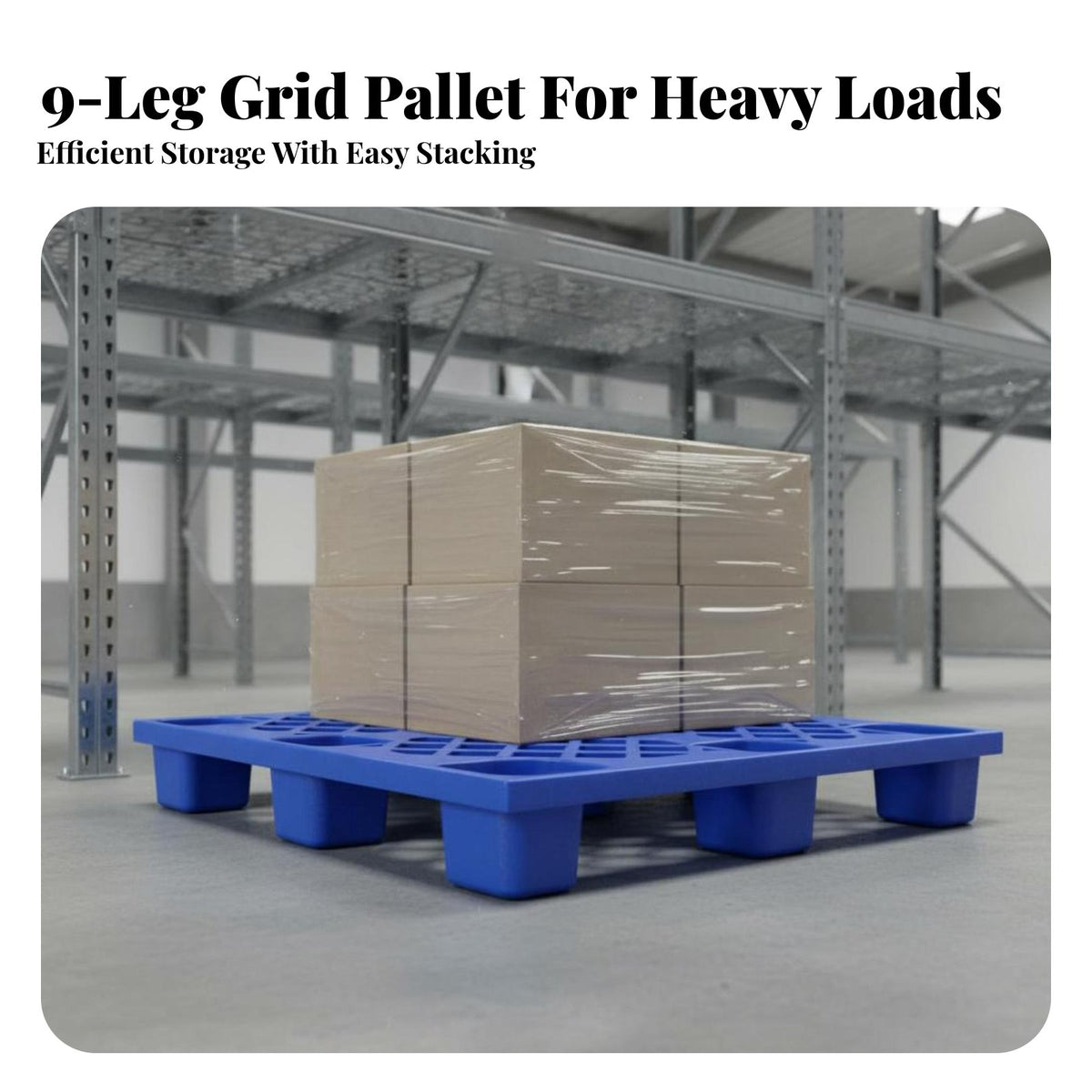 Grid Top Forklift Pallet Dampness-Resistant Pallet Sturdy 9 Leg Skid for Logistics Managers, Warehouse Workers, Distribution Center