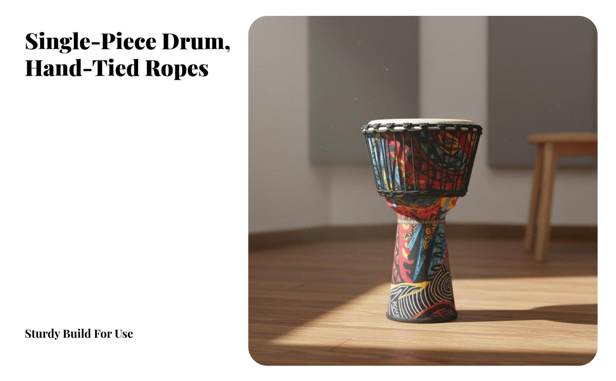 Rope-Tuned Djembe Tunable Percussion Instrument Goatskin Handheld Drum for Beginners, Musicians, Home Rehearsal Concert Performances