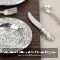 4 Pieces Miniature Plate and Cutlery Set DIY Craft Accessory Miniature Plates and Shiny Ware Set Realistic Design Hobby Supply for Hobbyists, Dioramas