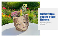 Tree Log Girl Face Planter, Resin Sculpture, Home and Garden Yard Decor