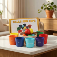 Color Sorting Bowl Set Rainbow Sorting Toy with Cups and Balls Cup and Ball Toy Preschool Wooden for Toddlers, Classroom