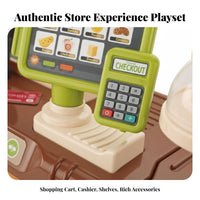 Kids Grocery Store Playset Lights and Sounds Toy Register Playset Working Product Identifier Supermarket Checkout Counter Toy for Playroom, Daycare