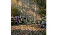 Wrought Iron Garden Swing Ornate Scrollwork Freestanding Swing Chair Outdoor Furniture for Children, Patio, Balcony