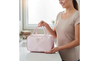 Double Zipper 3 Compartment Makeup Bag Portable Handle Travel Makeup Bag Brush Holder Waterproof Cosmetic Organizer Multiple Compartments for Women, Bathroom