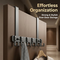 Bedroom Closet Hanging Rack with Hat Hook and Extended Arm for Students, Over the Door Organizer for Coats and Bags, Space Aluminum Material