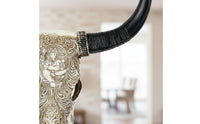 Vintage Design Resin Bovine Skull Wall Hanging Realistic Detailing Ornate Bull Head Wall Art for Restaurant, Living Room