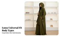 Abaya with Attached Hijab Embroidered Heart Embellishment Single-Piece Prayer Dress Abaya with Hijab Crinkle Material Long