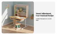 Kids Desk and Chair Set Solid Wood Adjustable Study Table Sturdy Wooden Homework Desk with Chair for Girls, School Work, Home, Playroom