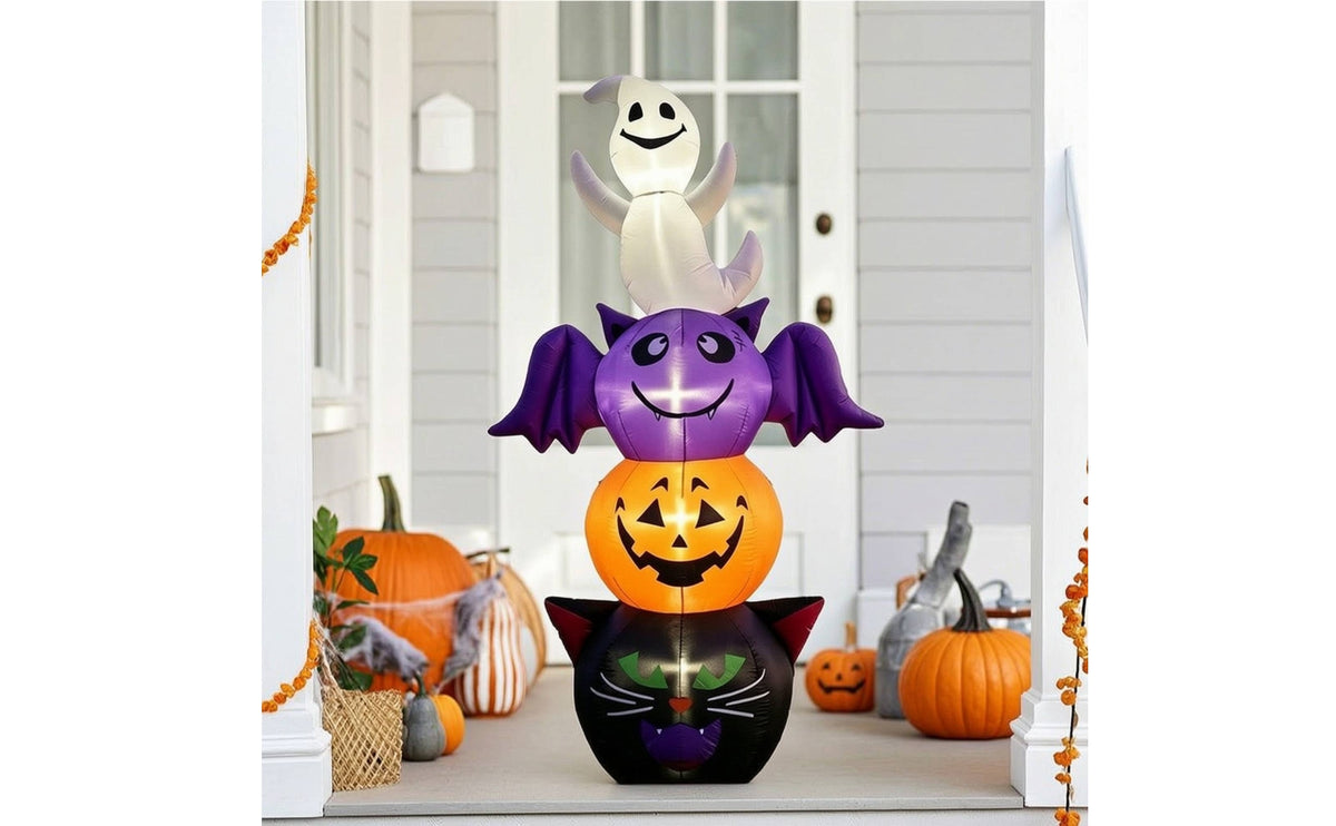 Outdoor Ghost with Black Cat Lighted Ghost with Pumpkin Inflatable Pumpkin Easy to Inflate for Yard, Lawn, Porch