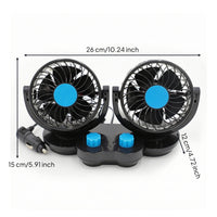 12V Dual Head Car Fan Universal Double Head Car Fan Easy to Install Powerful for Commuters