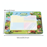 Messmessless Water Drawing Mat with Pens Lightweight Water Doodle Mat with Stamps Wipe-Clean Learning Toy Outdoor for Toddlers, Floor Play