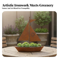 Metal Sailboat Holder Rustic Finish Sailboat Planter Nautical Theme Boat Flower Pot for Desktop, Patio, Windowsill
