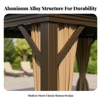 Aluminum Frame Gazebo Rust-Resistant Rigid Roof Gazebo Waterproof Outdoor Canopy with Curtains for Party Hosts, Homeowners, Courtyard, Backyard