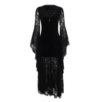 Vintage Inspired Black Lace Witch Dress Romantic Gothic Velvet Mermaid Gown Black Velvet Lace Dress for Halloween Partygoers, Goth Enthusiasts, Unconventional Fashion Fans, Cosplay Events, Costume Parties, Evening Wear, Photoshoots