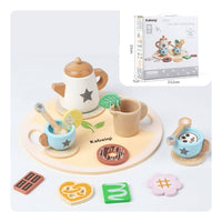 Wooden Pretend Tea Party Set and Wooden Tea Set Colorful Pieces for Children, Playroom