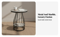 Sintered Stone Top Two-Tier Exposed-Frame Side Table Space-Saving Two-Level Occasional Table Scratch Resistant Nightstand Sturdy and Stable for Apartment Dwellers, Homeowners, Interior Design Enthusiasts, Living Room, Bedroom, Small Areas, Home Office