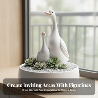 Layered Feather Detail Conjoined Duck Ornament Orange Beak Double Duck Statue Black Painted Eyes House Decoration White for Rockery, Bonsai, Micro-Landscape, Outdoors