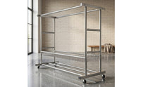 Heavy Duty Rolling Clothes Rack with Basket Sturdy Clothing Rack with Wheels Compact Free Standing for Balcony