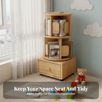 360° Rotating Design Revolving Book Universal with Drawer Space-Saving Multi-Level Bookcase with Drawers Versatile Use Bookshelf Modern Aesthetic for Apartment Dwellers, Homeowners, Bedroom, Small Areas, Study Room, Home Office