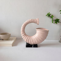 Horn Sculpture Sculptural Sculpture with Marble Base Figurine with Marble Base Ribbed Tabletop Decor Spiral for Homeowners