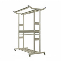 Heavy Duty Mobile Clothes Drying Rack Windproof Hanger Holes Rolling Garment Rack with Shelves Freestanding Clothes Airer for Courtyard