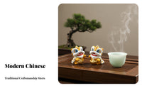Chinese Protector Lion Figurine Feng Shui Wealth Luck Lion Statue Housewarming Gift Foo Dog Statue for Collectors, Office, Tea Room, Home Entrance