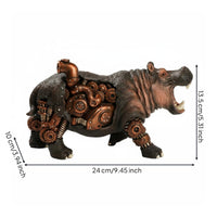 Mechanical Rhino Figurine Resin Steampunk Rhino Statue 3D Carved Texture Home Decor for Men, Desktop, Office, Bar
