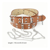 Streetwear Studded Belt with Chain Goth Punk Belt with Chain Rock Metal for Everyday Wear