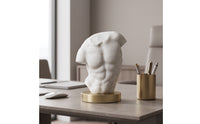 Torso Sculpture Abstract Human Torso Statue Stone-Like Sculpture with Gold Base for Interior Designers