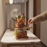 French Canine Statue Tray Multi-Functional French Canine Key Holder Desktop Storage Tray Decorative Feature Piece for Desktop