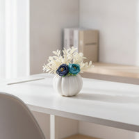 White Pumpkin with Flowers Floral Textile Pumpkin Ribbed Fall for Table Centerpiece, Mantel