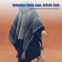 Ethnic Style Cape, Tibetan Travel Outfit, Knitted Shawl for Women, Boho Poncho, Outdoor Scarf