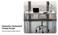utilitarian aesthetic Wheeled Stool with spinerest Adjustable Height Wheeled Task Stool with Footrest Retro Design Seating Furniture 360-Degree rotate for Business Owners, Professionals, Cafe, Office, Kitchen, Workshop