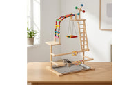 Wooden Bird Activity Center Bird Playstand Interactive Parrot Playstand for Parrots, Indoor
