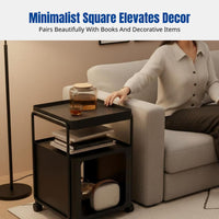 Modern Sofa Side Table, Square Rolling Storage Cabinet, Multi-Functional Coffee Table for Living Room, Bedroom Nightstand