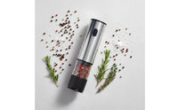 Adjustable Coarseness Electric Pepper Grinder Single-Hand Operation Automatic Seasoning and Pepper Grinder Transparent Chamber Kitchen Appliance Rechargeable for Barbecue